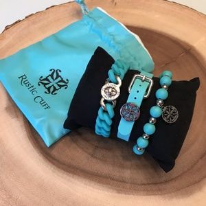 Blue Rustic Cuff Rubber & Stainless Set